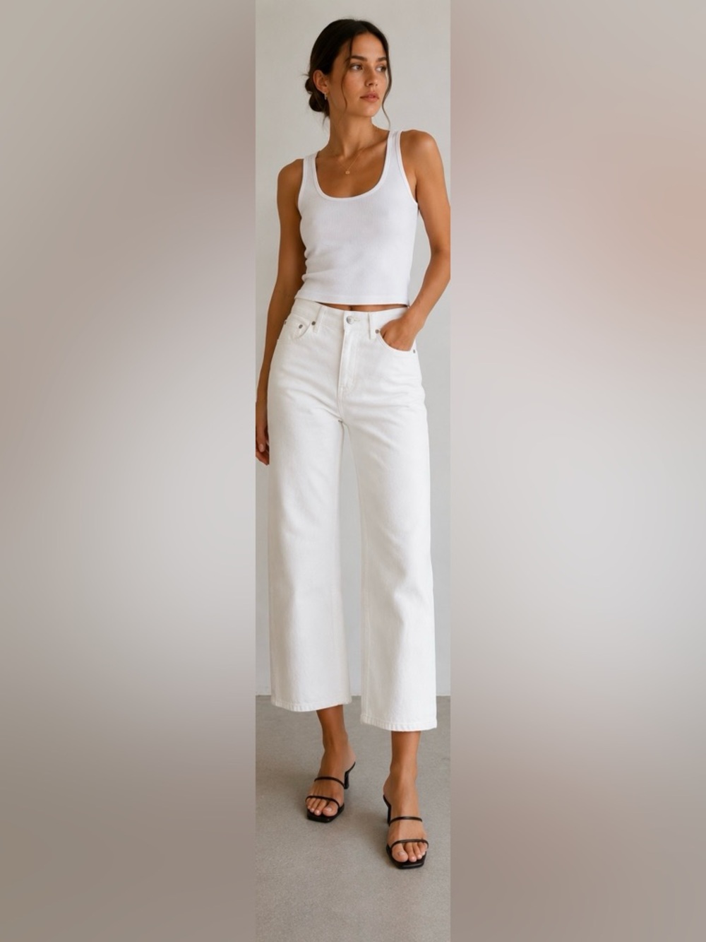 ZARA White Cropped Wide Leg Jeans